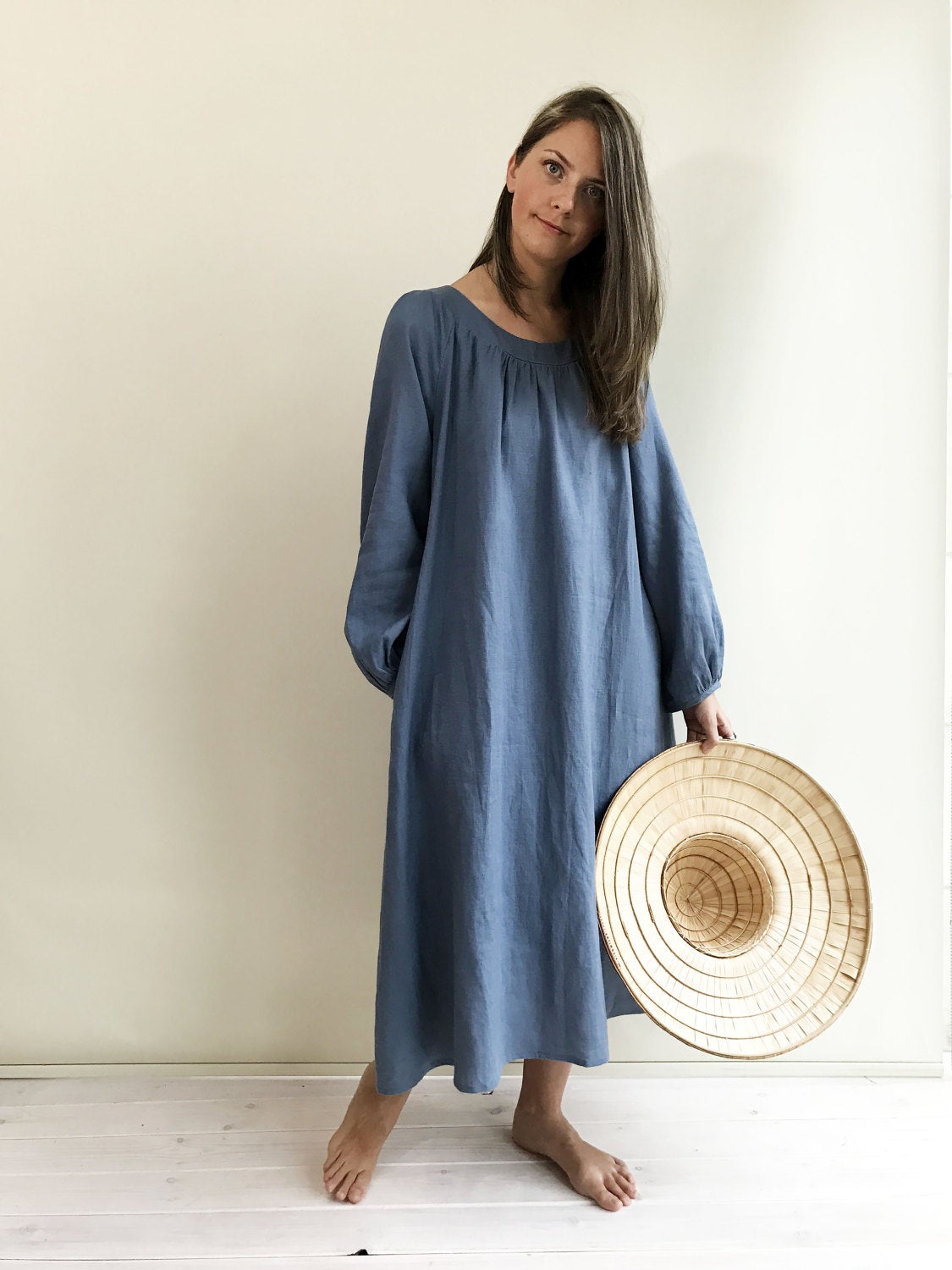 Long Sleeved Linen Maxi Dress 'Lauren ...